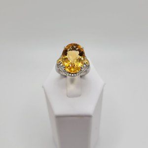 *NEW* YELLOW CITRINE COCKTAIL RING WITH RHODIUM & 18K GOLD OVER SILVER BAND